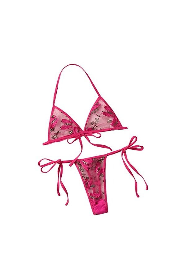 YWSTYllelty Body Sexy sous-vêtements érotiques Soutien-Gorge à Trois Points T Pantalon Trois Femmes brodées sous-vêtements Se