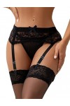 comeondear Porte-jarretelles Femme Sexy Dentelle avec 4 Pinces Réglable Jarretelles Noir avec G-string Guepiere Grande Taille