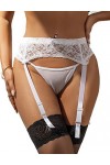 comeondear Porte-jarretelles Femme Sexy Dentelle avec 4 Pinces Réglable Jarretelles Noir avec G-string Guepiere Grande Taille