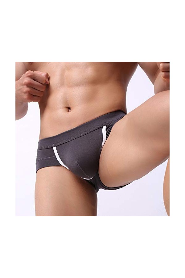 Hommes Sexy Coton Shorts sous-vêtements Doux Renflement Pouch Slip Body Sexy pour Grey, XXL 