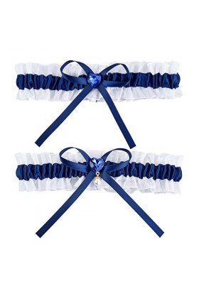 Pinsheng Jarretière de Mariage Bleu Lot de 2, Jarretière Mariée en Dentelle Bleu Élastique Jarretière Mariage Grande Taille, 