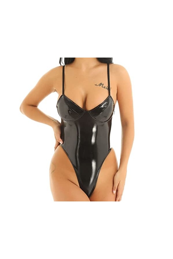 GilRu sous-vêtements érotiques Sexy en Similicuir pour Femmes avec Dos Ouvert Pochette Lingerie Black, M 