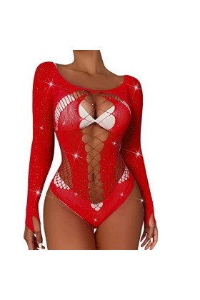 Mini Jupe Courte Sexy Dames Sexy Brillant Lingerie à Manches Longues Maille Transparent Creux Sexy Lingerie Culotte Combinais