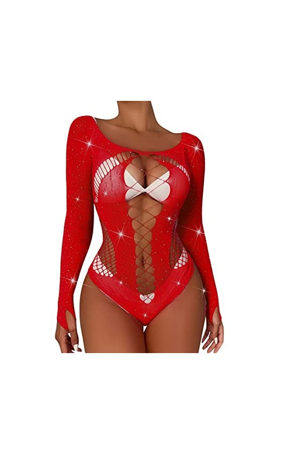 Mini Jupe Courte Sexy Dames Sexy Brillant Lingerie à Manches Longues Maille Transparent Creux Sexy Lingerie Culotte Combinais