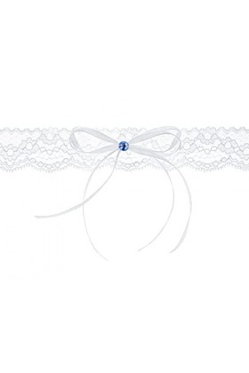 Party Deco Jarretière avec nœud et Pierre, Blanc et Bleu, Largeur 3,5 cm