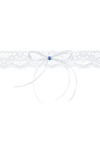 Party Deco Jarretière avec nœud et Pierre, Blanc et Bleu, Largeur 3,5 cm