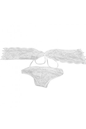 liaddkv Costume sexy en forme de T noué avec nœud et dentelle Taille S à 2XL, Blanc., XXL