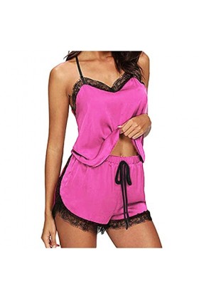 IQYU Femmes Lingerie Écolière Bracelet de Déguisement| Manches Sans Manches Femmes Vêtements de Nuit Top Satin Top Ensembles 