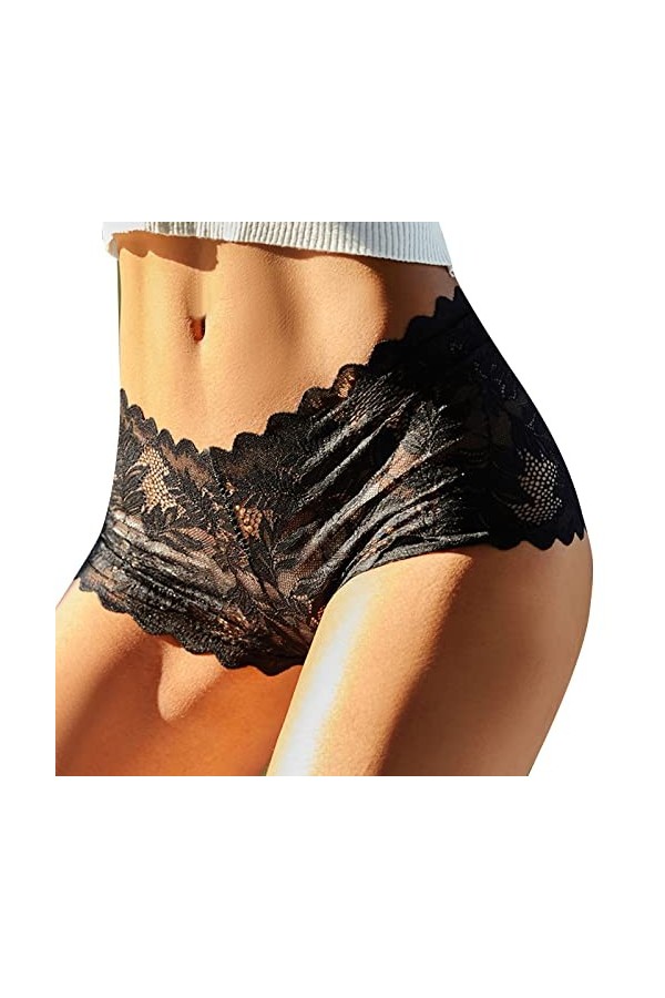 Culottes respirantes pour femme - Sans coutures - Culotte douce - En coton - Taille haute, Noir , M