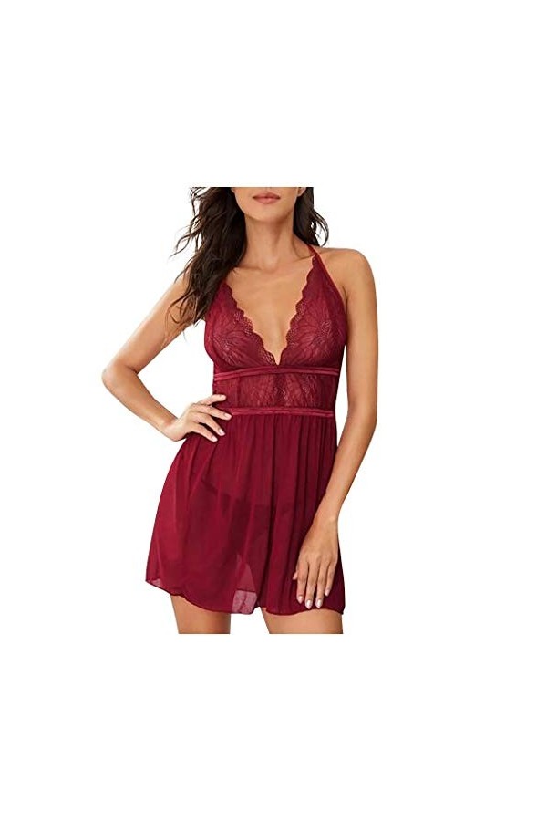 Lingerie Femme Sexy Ensemble Sissy Érotique Nuisette Mini Robe Sexy Grande Taille Harnais Robe Sensuelle Nuit Col en V Profon