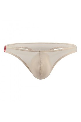 CUTeFiorino Sous-vêtement homme M en soie glacée solide à barres rouges fines taille basse en forme de T, beige, L