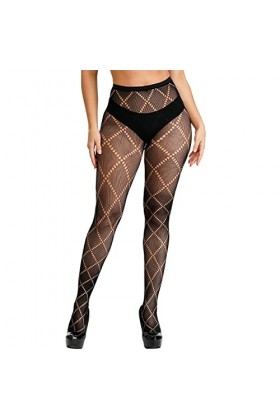 Femmes Collants Sexy résille Ouverture Leggings imprimé léopard Collants Lingerie Pantalon Collant Resille Noir F-Black, One