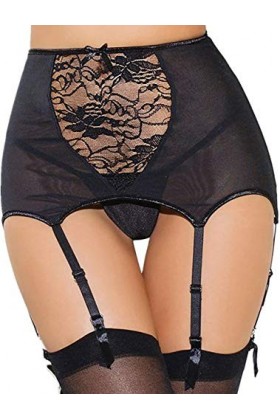 ohyeahlady Femme Porte-jarretelles Grande Taille Haute avec Dentelle Lingerie Jarretière avec G-string Noir Blanc Rouge en Re