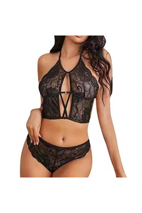 GilRu Chemisier en Dentelle Sexy pour Femme sous-vêtement Costume laçage réglable Ventre exposé Dos Lingerie Ensemble Lingeri