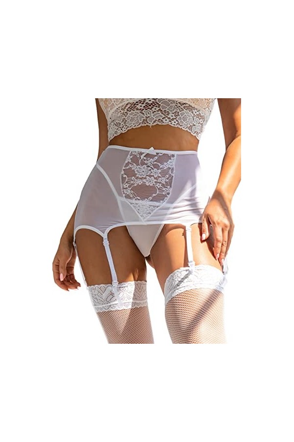 ohyeahlady Femme Porte-jarretelles Grande Taille Haute avec Dentelle Lingerie Jarretière avec G-string Noir Blanc Rouge en Re