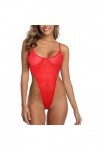 XIUH Ensemble de lingerie sexy en dentelle avec filet de pêche - Avec anneau en acier - Pour femme - Rouge - Taille M, rouge,