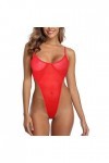 XIUH Ensemble de lingerie sexy en dentelle avec filet de pêche - Avec anneau en acier - Pour femme - Rouge - Taille M, rouge,