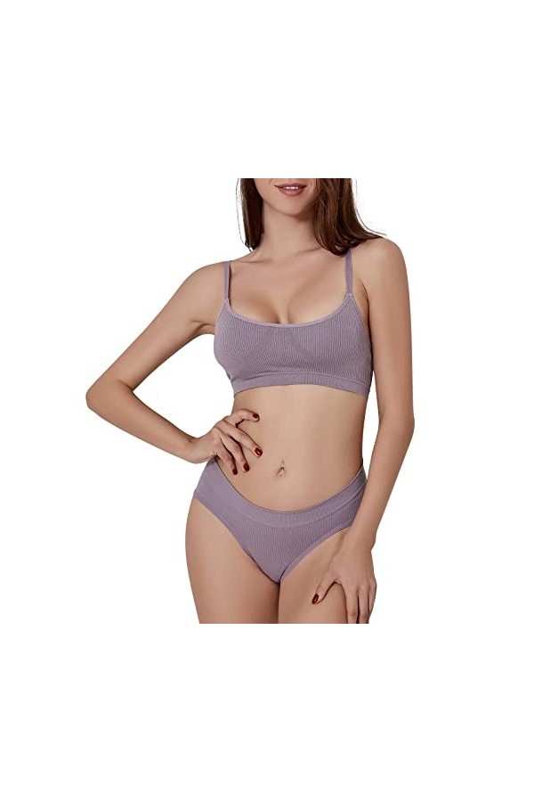 Ensemble de Lingerie Féminine Sexy Soutien-Gorge et Ensemble de 2 pièces pour Femmes avec col en U et Soutien-Gorge Taille Ha