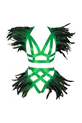 BBOHSS Femmes Plume Harnais Soutien-Gorge Ailes dépaulette Punk Gothique Jambe jarretière Photographie vêtements Accessoires