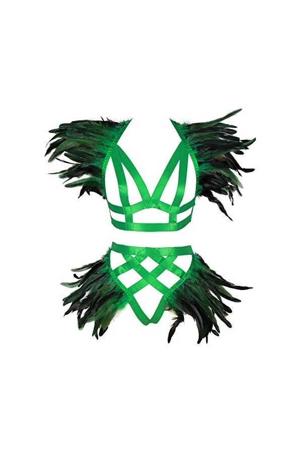 BBOHSS Femmes Plume Harnais Soutien-Gorge Ailes dépaulette Punk Gothique Jambe jarretière Photographie vêtements Accessoires