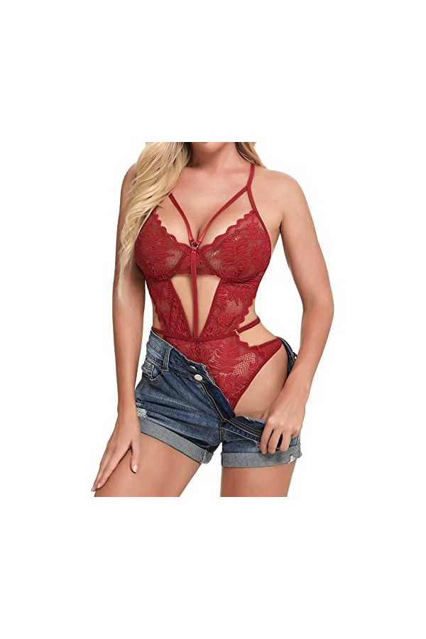 Lingerie Sexy Femme Coquine Hot See Through Nuit Body Grande Taille Élastique Mini Short Sexy Hot Clubwear Teddy Col en V Pro