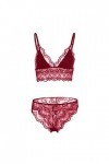 liaddkv Femmes Sexy Dentelle Sous-vêtements Creux Culotte Dentelle Culotte Ensemble 2 Pièces Mesh Lingerie Laqué, rouge, XXL