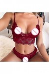 liaddkv Femmes Sexy Dentelle Sous-vêtements Creux Culotte Dentelle Culotte Ensemble 2 Pièces Mesh Lingerie Laqué, rouge, XXL