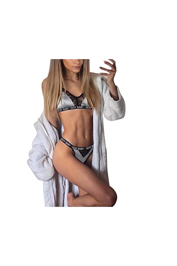 liaddkv Femmes Lingerie Sexy Tentation Sous-vêtements Satin Dentelle Bikini Soutien-gorge Culotte Ensemble Hommes Body Une Pi