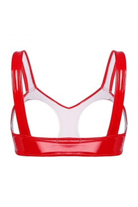 JEATHA Soutien-Gorge Femme Sexy Ouvert Poitrine Bra en Faux Cuir Wetlook Harnais De Poitrine Lingerie Tentation Underwear S-4