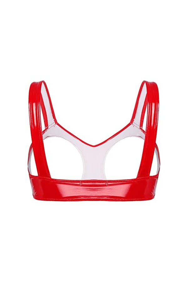 JEATHA Soutien-Gorge Femme Sexy Ouvert Poitrine Bra en Faux Cuir Wetlook Harnais De Poitrine Lingerie Tentation Underwear S-4