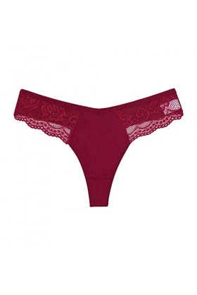 Culotte Femme Tanga String en Coton Slips Shorty Confortable Femmes Coton côtés Dentelle Culotte String Dentelle Couture V Ta