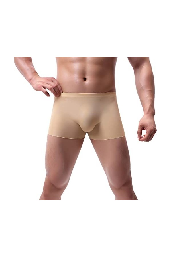 Junhasgood Hommes Transparent Mesh Quadrangle Pantalon Plat Pantalon Sexy Pantalon Culotte Lingerie Sexy Hot Ouverte a-Khaki