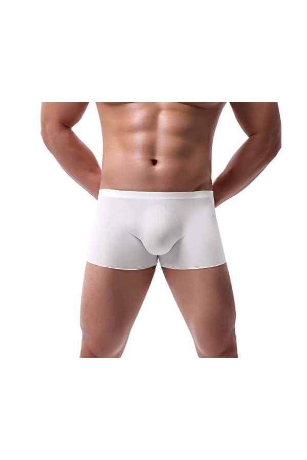 Junhasgood Hommes Transparent Mesh Quadrangle Pantalon Plat Pantalon Sexy Pantalon Culotte Lingerie Sexy Hot Ouverte a-White