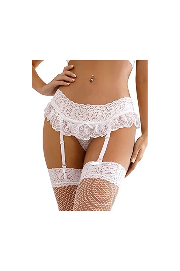ohmydear Femme Porte-jarretelle Sexy Dentelle Ensemble Porte Jarretelle Grande Taille Haute Guepiere Porte Jartelle 4 Pinces 