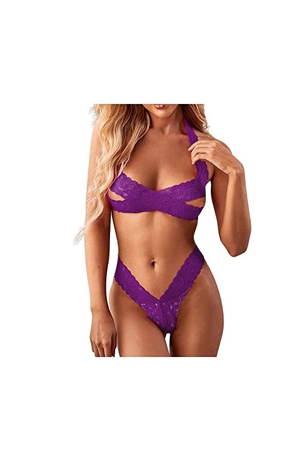 Lingerie Sexy Ensemble Femme Dentelle sous-Vetements Erotique Vêtements De Nuit 2 Pièce Ensemble Soutien Gorge et String Sexy