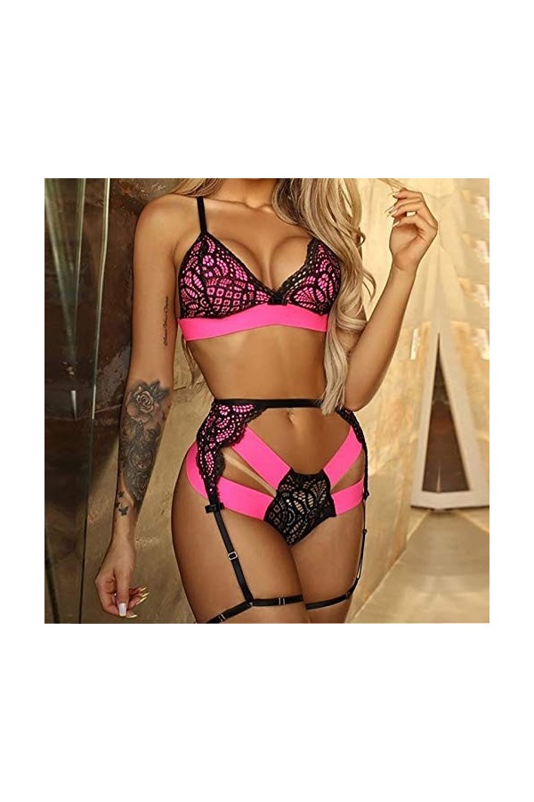 Ensemble Lingerie Sexy Femme éRotique Dentelle Porte Jarretelles Ensemble de Soutien-Gorge et de Culottes Sexy à Bretelles El