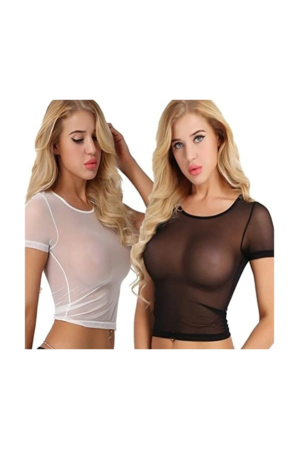 Luckywaqng Lot de 2 porte-jarretelles en maille transparente pour femme, Noir , S