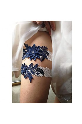 Carufin Jarretière de mariée en dentelle élastique pour femme et fille bleu marine 