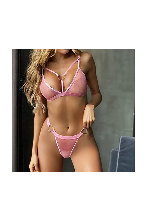 Lingerie Femme Sexy Ensemble Homme Sexy Hot y*2k Femmes Sexy Love Pattern Dentelle Femmes Lingerie Sexy Soutien-Gorge + Strin