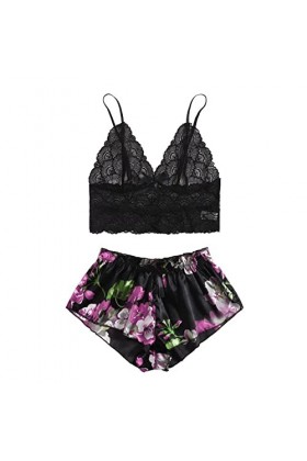 Générique sous-Vêtements Sexy pour Femmes Sleepwear Sets Polyester Dentelle Femme Quotidienne Black-C, XL 