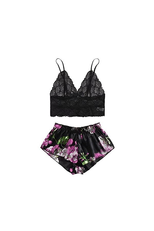 Générique sous-Vêtements Sexy pour Femmes Sleepwear Sets Polyester Dentelle Femme Quotidienne Black-C, XL 