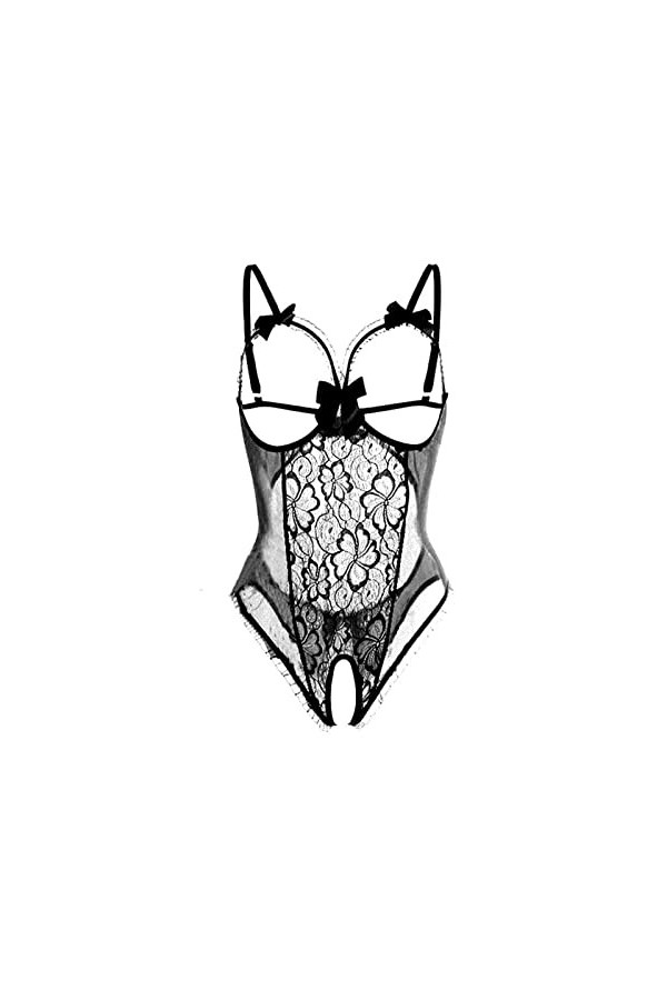 liaddkv Ensemble lingerie sexy en dentelle brodée avec soutien-gorge et culotte en dentelle florale, Noir , XL