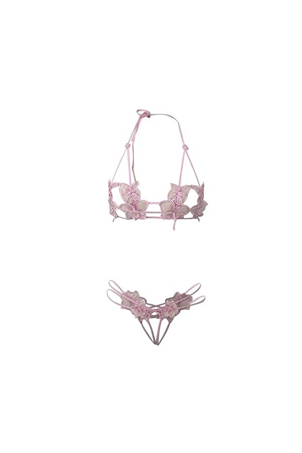 Luckywaqng Ensemble de lingerie sexy pour femme - Soutien-gorge en dentelle et culotte - Bralette - Lingerie pour homme - Élé