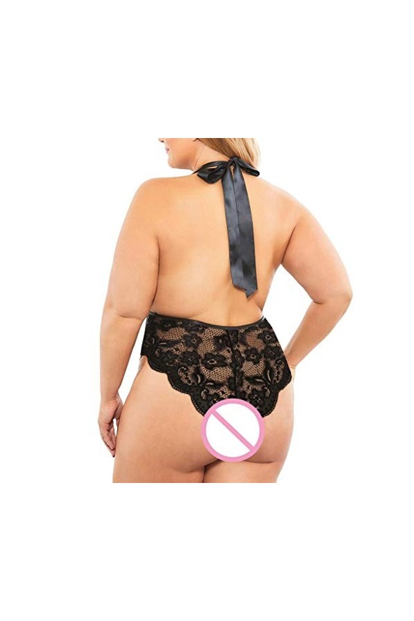 BIISDOST Deep Halter Backless lingerie Bodysuit Teddy femmes Jumpsuit dentelle V-Neck sexy Adulte Couple Lingerie Homme Blac