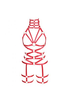 Femmes Harnais De Corps Bra jarretière Doux Creux Carnaval Accessoires de Danse Ceinture réglable Gothique Punk 0004 Rouge