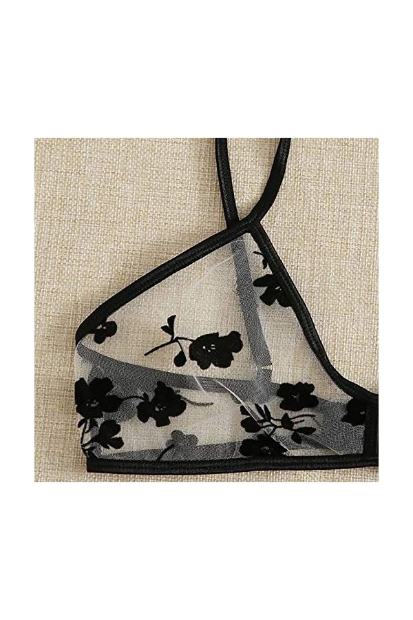 FGUUTYM Lingerie Slip Femme Sexy Femmes Pots + Briefs Vêtements Manches Fil de Rasage Laque Femme Lingerie, Noir , M