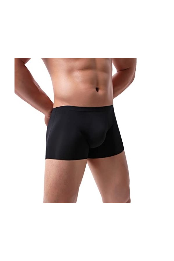 Junhasgood Hommes Transparent Mesh Quadrangle Pantalon Plat Pantalon Sexy Pantalon Culotte Lingerie Sexy Hot Ouverte a-Black