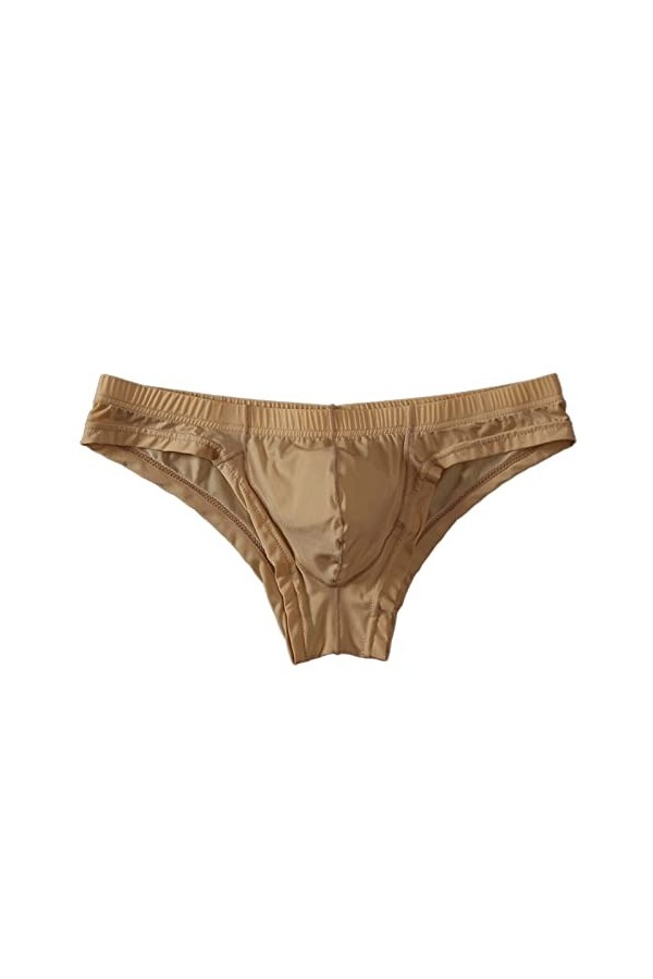 FGUUTYM String Mini Homme en Soie Glacée pour Homme Sans Sac Pantalon Triangle Mince Taille Basse, beige, L