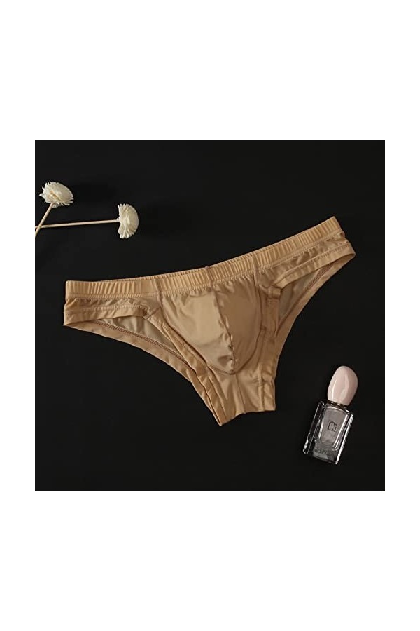 FGUUTYM String Mini Homme en Soie Glacée pour Homme Sans Sac Pantalon Triangle Mince Taille Basse, beige, L