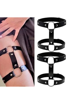 2PCS Double Rangée Jarretelles Anneau Jambe Gothique Jambe élastique Punk Harnais Porte-Jarretelles Réglable Porte Jarretelle